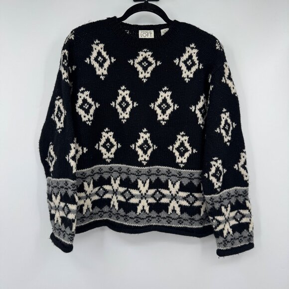 Vintage Ann Taylor Loft Women’s 100% Wool Fair Isle Nordic Ski Pullover Sweater - Picture 1 of 8